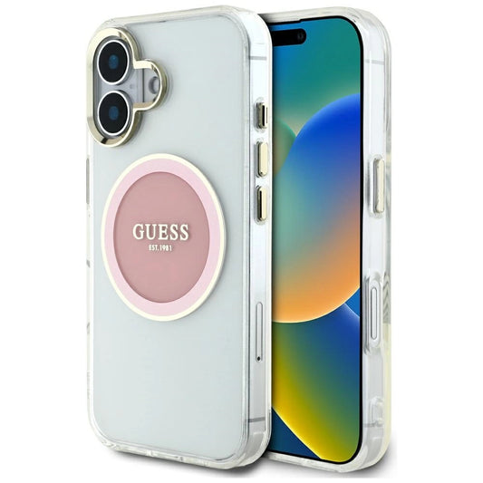Guess IML Metal Colored Circle Classic Logo MagSafe iPhone 16 Case - Pink_0