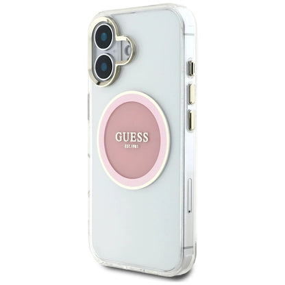 Guess IML Metal Colored Circle Classic Logo MagSafe iPhone 16 Case - Pink_1