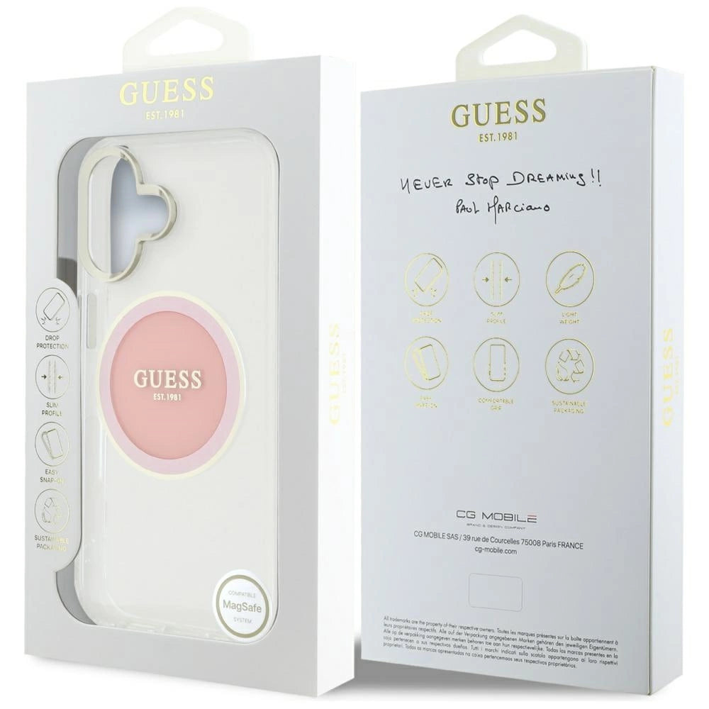Guess IML Metal Colored Circle Classic Logo MagSafe iPhone 16 Case - Pink_7