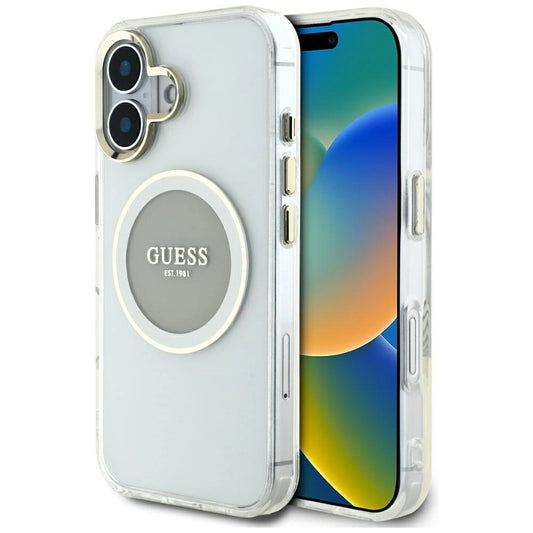 Guess IML Metal Colored Circle Classic Logo MagSafe case for iPhone 16 - gray_0