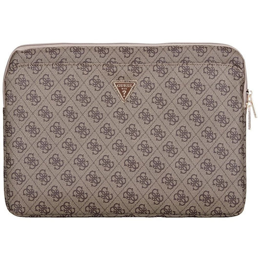 Guess Sleeve 4G Zipper Pocket Triangle Logo 14&quot; Laptop Bag - Brown_0