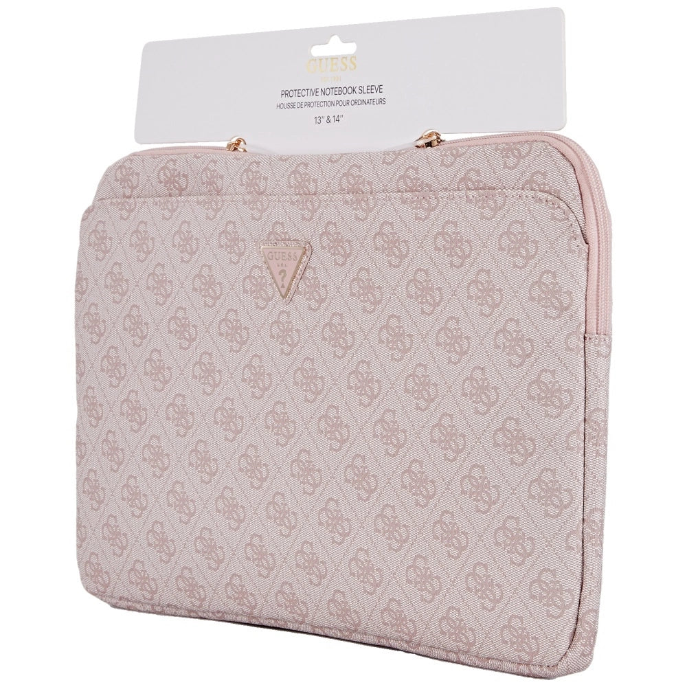 Guess Sleeve 4G Zipper Pocket Triangle Logo 14&quot; Laptop Bag - Pink_3