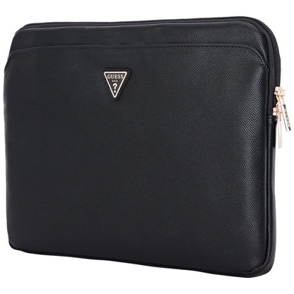 Guess Sleeve Grained Zipper Pocket Triangle Logo 14&quot; Laptop Bag - Black_2