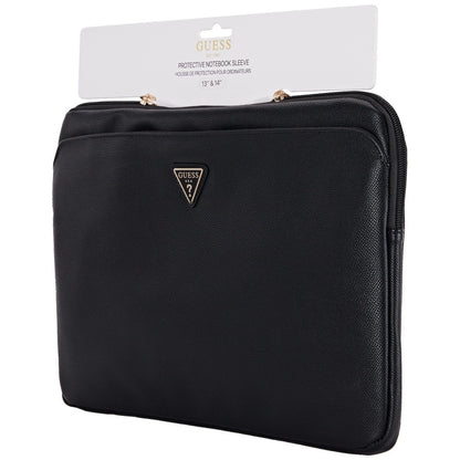 Guess Sleeve Grained Zipper Pocket Triangle Logo 14&quot; Laptop Bag - Black_3