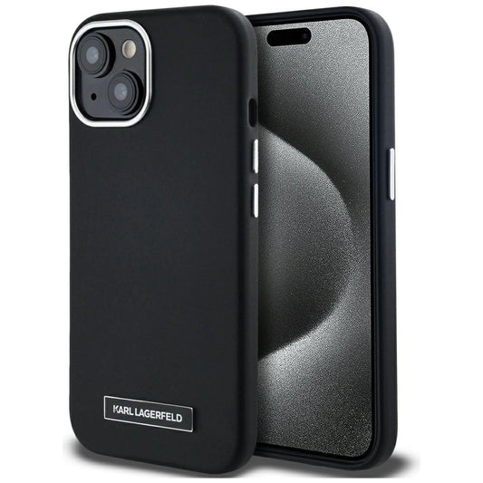 Karl Lagerfeld FW Metal Plate MagSafe iPhone 15 Case - Black_0