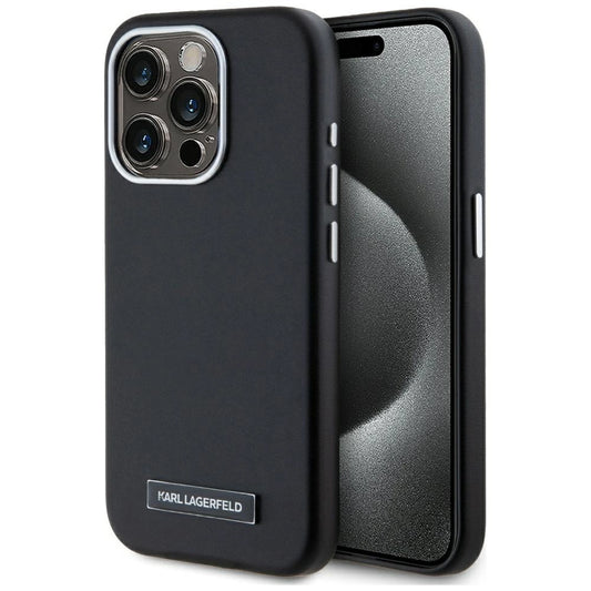 Karl Lagerfeld FW Metal Plate MagSafe iPhone 15 Pro Case - Black_0