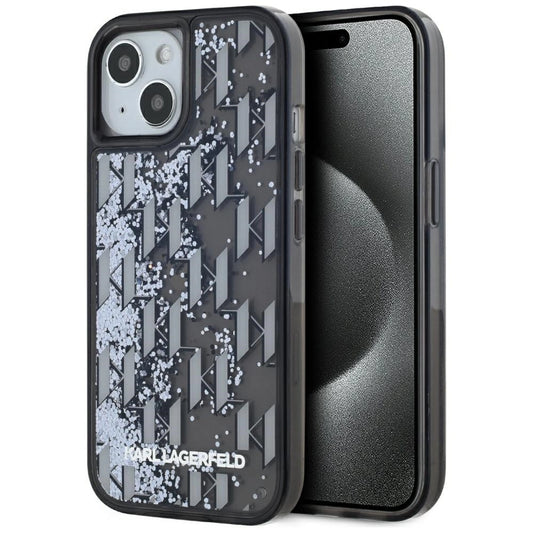 Karl Lagerfeld Liquide Glitter Monogram Gradient iPhone 15 Case - Black_0