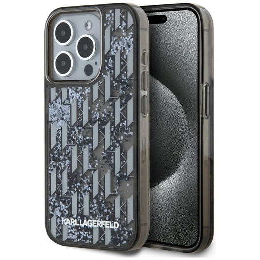 Karl Lagerfeld Liquide Glitter Monogram Gradient iPhone 15 Pro Max Case - Black_0