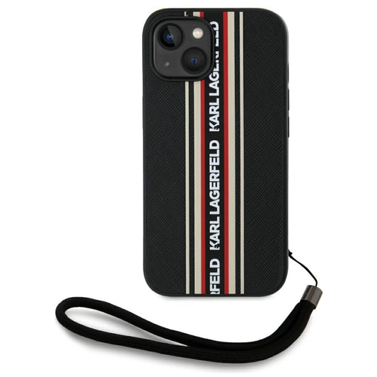 Karl Lagerfeld Saffiano Athleisure Stripes Cord iPhone 15 Case - Red_0