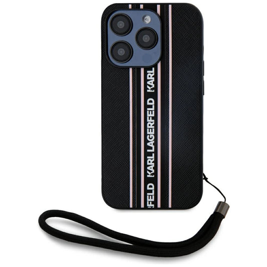Karl Lagerfeld Saffiano Athleisure Stripes Cord iPhone 15 Pro Max Case - Pink_0