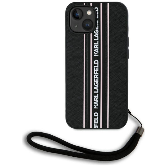 Karl Lagerfeld Saffiano Athleisure Stripes Cord iPhone 15 Case - Pink_0