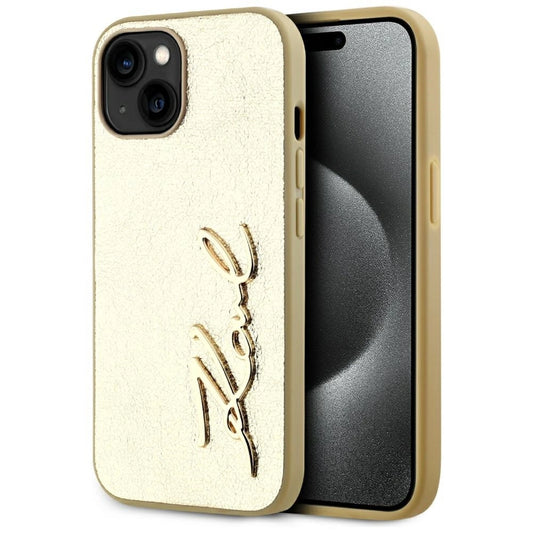 Karl Lagerfeld Wrinkled Metal Signature iPhone 15 Case - Gold_0
