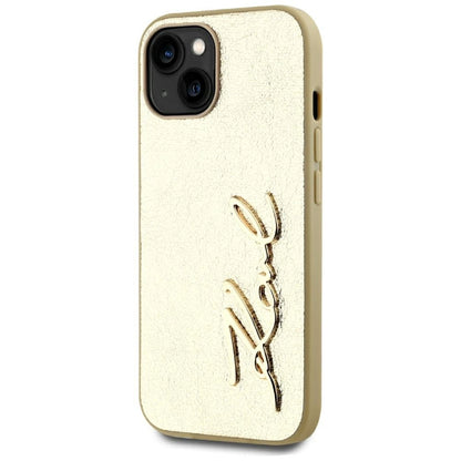 Karl Lagerfeld Wrinkled Metal Signature iPhone 15 Case - Gold_1