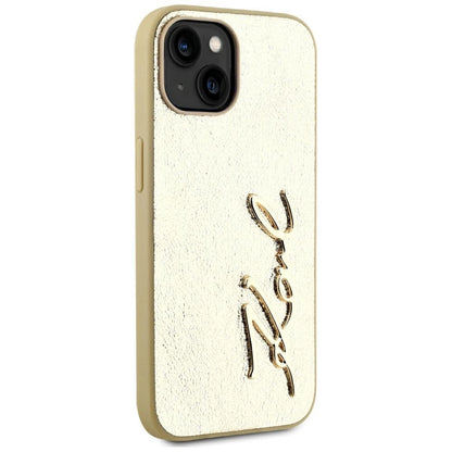 Karl Lagerfeld Wrinkled Metal Signature iPhone 15 Case - Gold_3