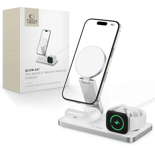 Tech-Protect QI15W-A47 MagSafe 3in1 Inductive Charger + USB-C Cable - White_0