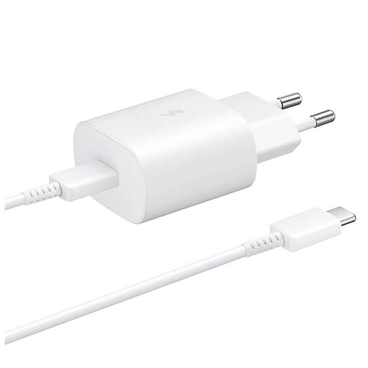 Samsung 25W EP-TA800EWE USB-C wall charger with Samsung EP-DA705BWE USB-C / USB-C cable replacement packaging - white_0