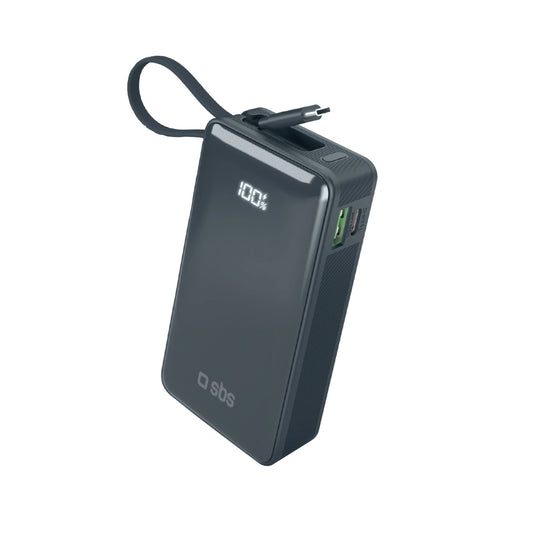 Powerbank SBS 10000 mAh 20W with built-in USB-C cable and digital display - dark gray_0