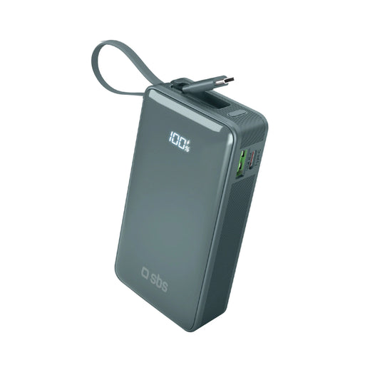 Powerbank SBS 10000 mAh 20W with built-in USB-C cable and digital display - gray_0