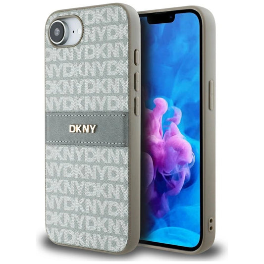 DKNY Repeat Texture Pattern with Tonal Stripe iPhone 16e Case - Beige_0