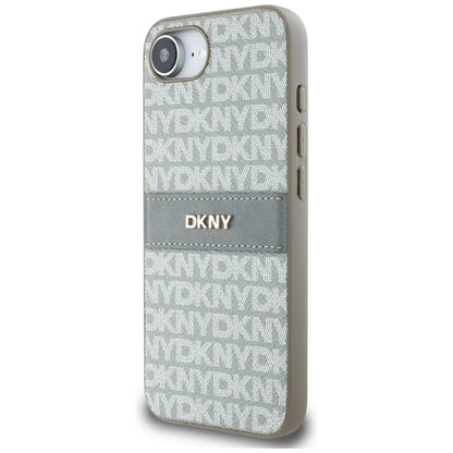 DKNY Repeat Texture Pattern with Tonal Stripe iPhone 16e Case - Beige_1