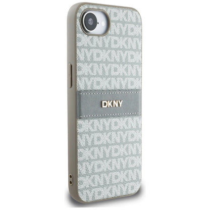 DKNY Repeat Texture Pattern with Tonal Stripe iPhone 16e Case - Beige_3