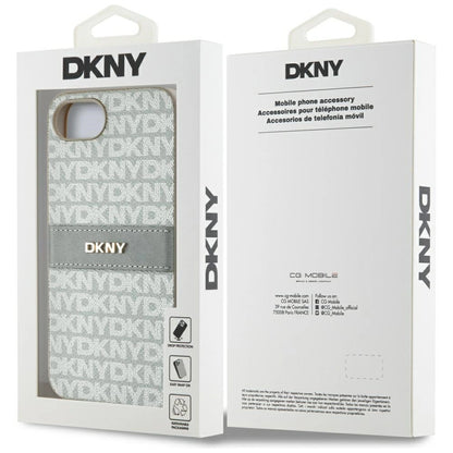 DKNY Repeat Texture Pattern with Tonal Stripe iPhone 16e Case - Beige_7