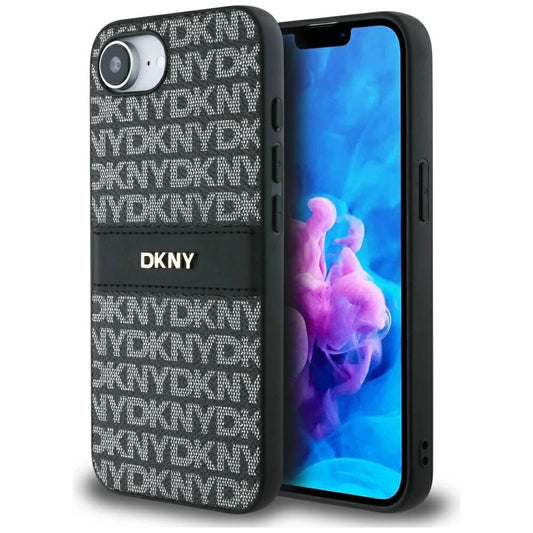 DKNY Repeat Texture Pattern with Tonal Stripe case for iPhone 16e - black_0