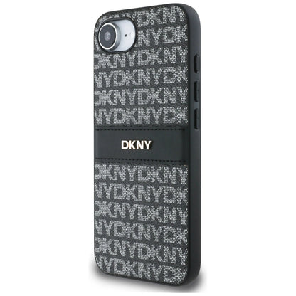 DKNY Repeat Texture Pattern with Tonal Stripe case for iPhone 16e - black_1