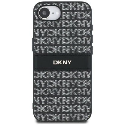 DKNY Repeat Texture Pattern with Tonal Stripe case for iPhone 16e - black_2