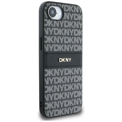DKNY Repeat Texture Pattern with Tonal Stripe case for iPhone 16e - black_3
