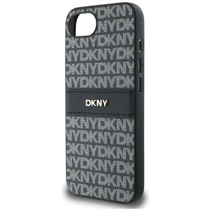 DKNY Repeat Texture Pattern with Tonal Stripe case for iPhone 16e - black_5
