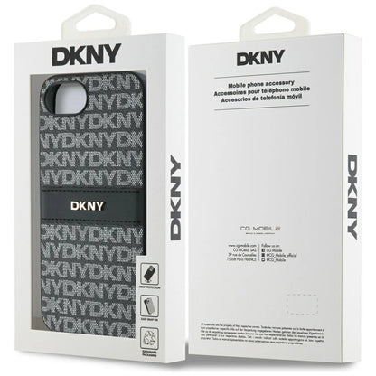 DKNY Repeat Texture Pattern with Tonal Stripe case for iPhone 16e - black_7