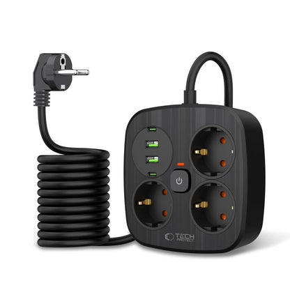 Tech-Protect PCS3X4 power strip, 3 sockets, 2xUSB-A, 2xUSB-C 200 cm - black_1