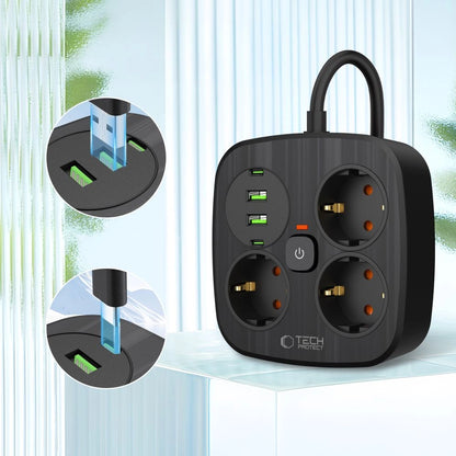 Tech-Protect PCS3X4 power strip, 3 sockets, 2xUSB-A, 2xUSB-C 200 cm - black_2