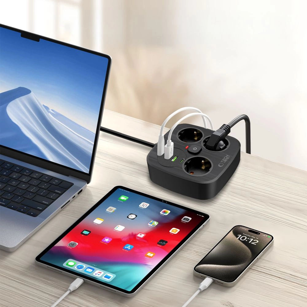 Tech-Protect PCS3X4 power strip, 3 sockets, 2xUSB-A, 2xUSB-C 200 cm - black_3