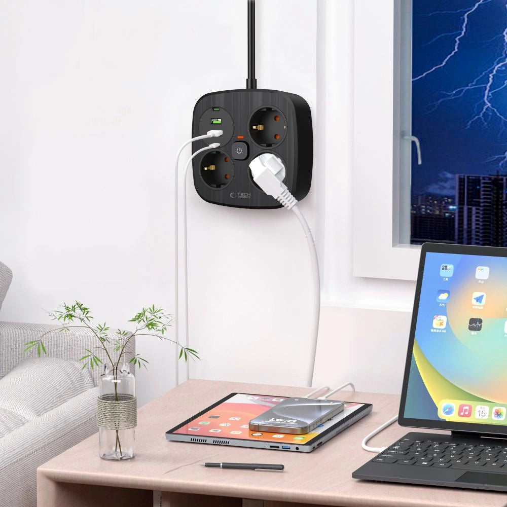 Tech-Protect PCS3X4 power strip, 3 sockets, 2xUSB-A, 2xUSB-C 200 cm - black_4