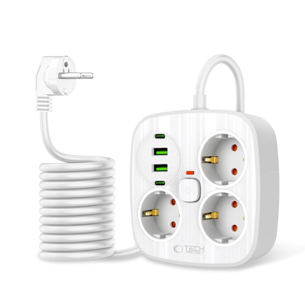 Tech-Protect PCS3X4 power strip, 3 sockets, 2xUSB-A, 2xUSB-C 200 cm - white_1