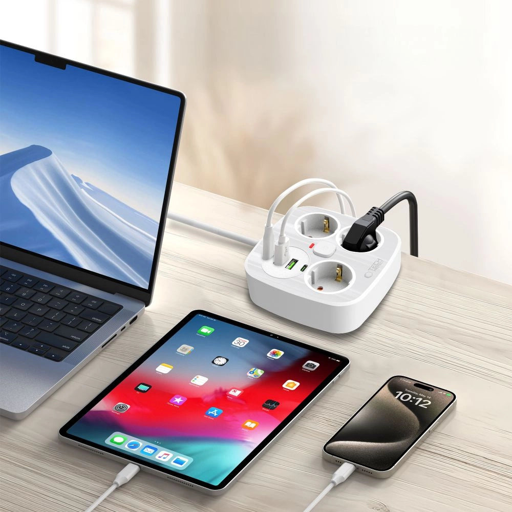 Tech-Protect PCS3X4 power strip, 3 sockets, 2xUSB-A, 2xUSB-C 200 cm - white_3