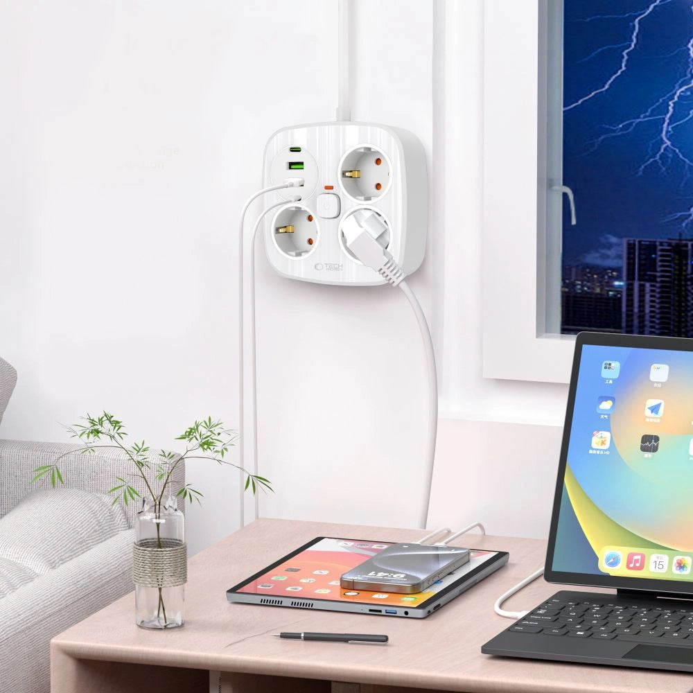 Tech-Protect PCS3X4 power strip, 3 sockets, 2xUSB-A, 2xUSB-C 200 cm - white_4