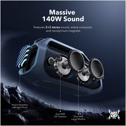 Coluna Bluetooth Anker SoundCore Boom 2 Plus 140W RGB Waterproof Azul