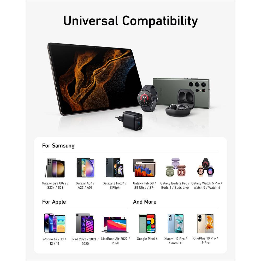 Anker 313 Charger Universal / Preto / Carga Rápida / Corrente Alterna / Interior