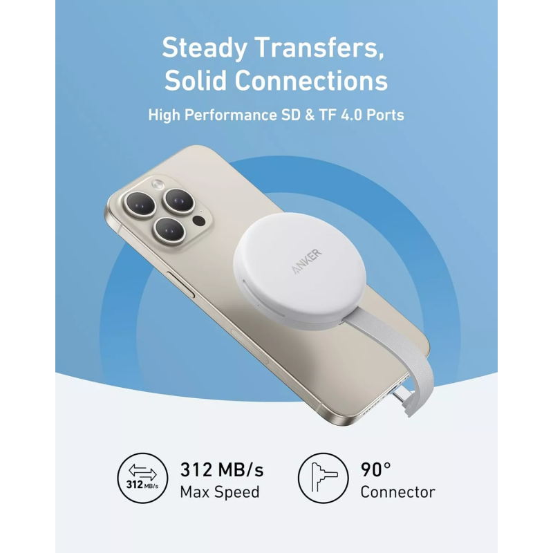 Leitor de Cartões USB-C Anker MagGo SD microSD Branco