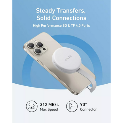 Leitor de Cartões USB-C Anker MagGo SD microSD Branco