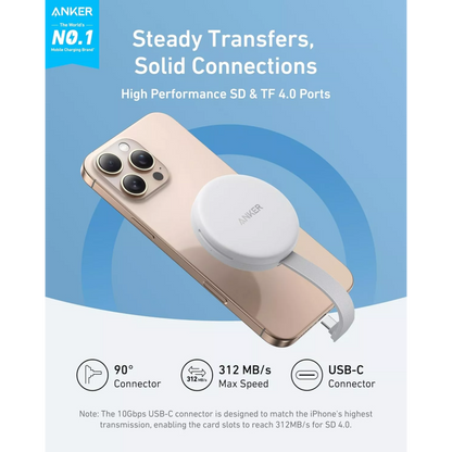 Leitor de Cartões USB-C Anker MagGo SD microSD Branco