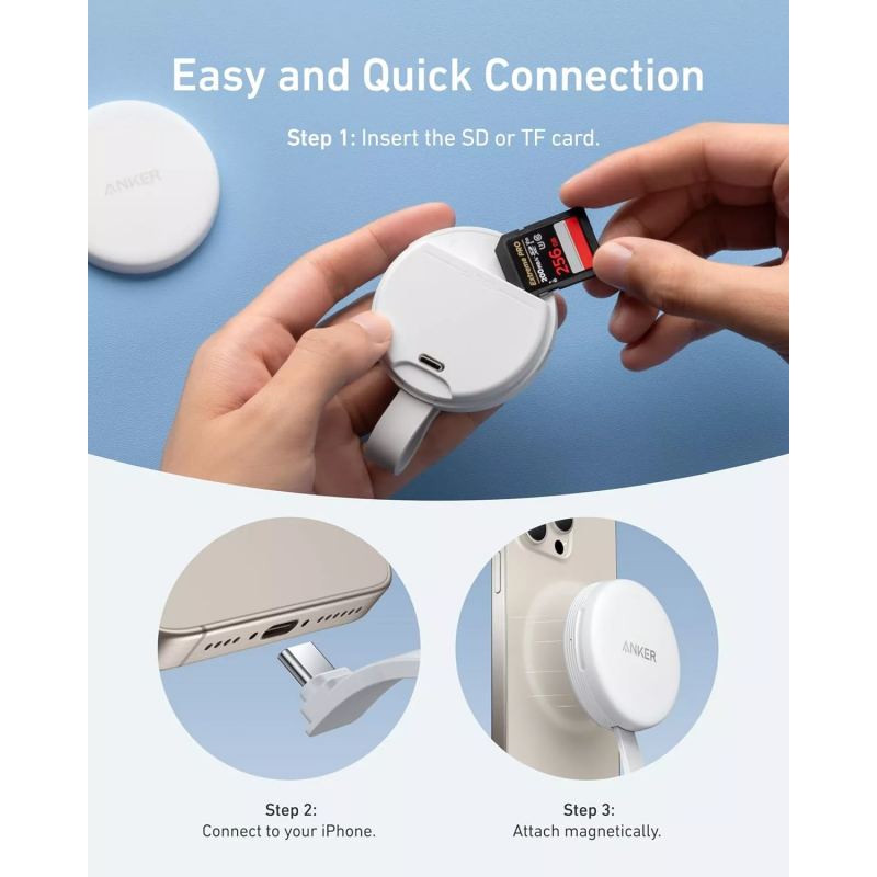Leitor de Cartões USB-C Anker MagGo SD microSD Branco