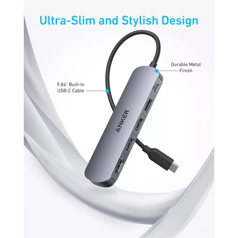 Hub USB-C Anker 5 em 1 HDMI 4K USB-A PD 90W Cinzento