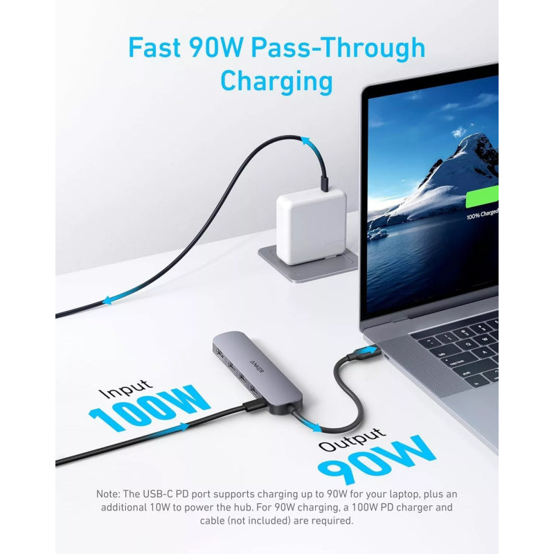 Hub USB-C Anker 5 em 1 HDMI 4K USB-A PD 90W Cinzento