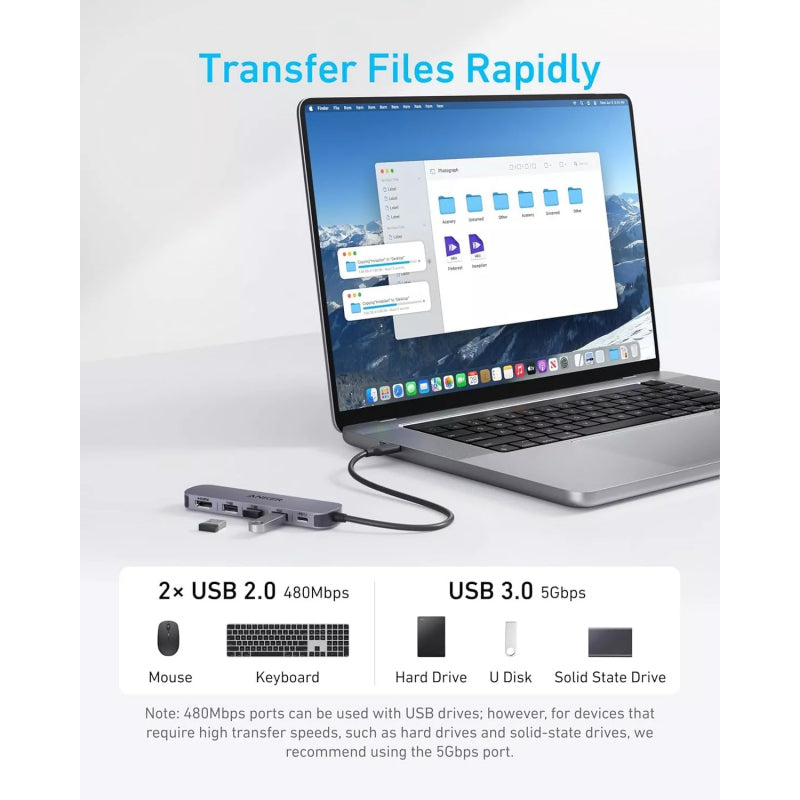 Hub USB-C Anker 5 em 1 HDMI 4K USB-A PD 90W Cinzento