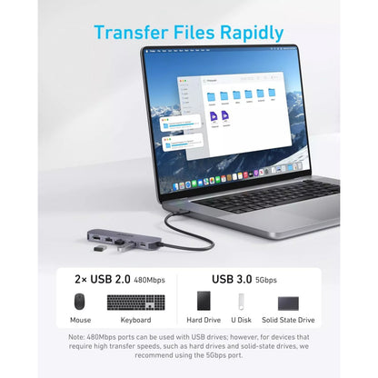 Hub USB-C Anker 5 em 1 HDMI 4K USB-A PD 90W Cinzento
