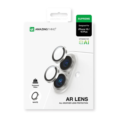 AmazingThing AR Aluminum 2 Lens Glass with Camera Lens Frame for iPhone 16 / 16 Plus - White_3